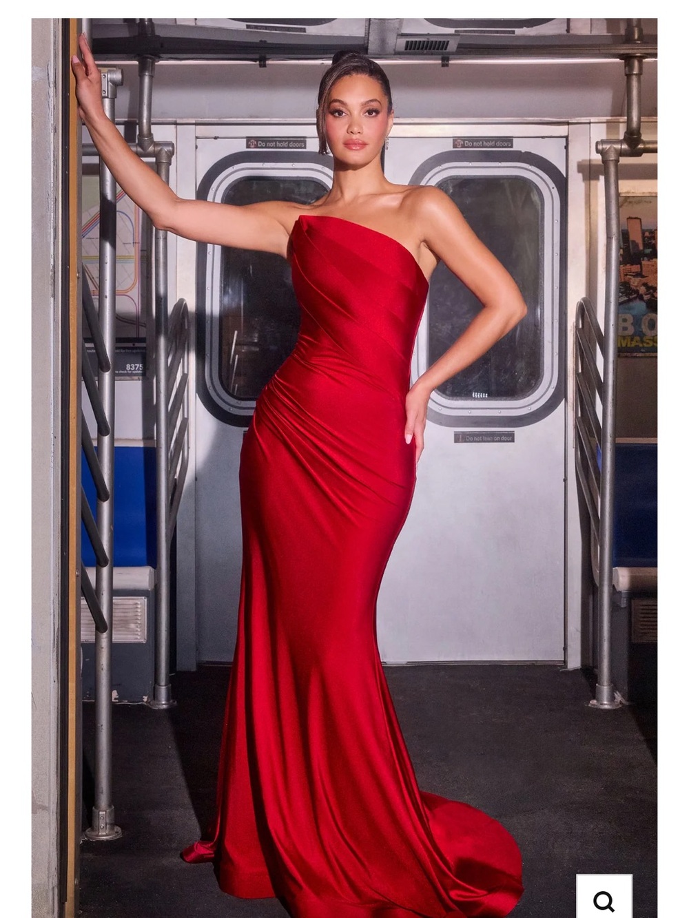 Strapless Red Satin Evening Gown